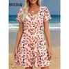 Summer Ladies Leaf 3D Printed Short Sleeve Dress