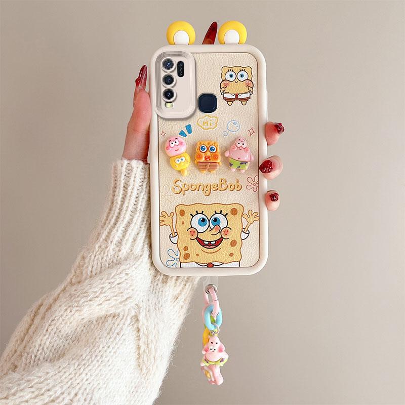 KEYSION Cute Ear 3D Cartoon Case for VIVO Y50 Y30 with Bracelet Soft Silicone Shockproof Phone Back Cover for VIVO Y30 Y50