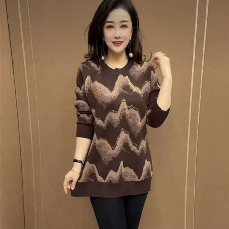 Módní svetr šaty střední délky Nový top Podzim Zima Spodní vrstva Volný styl Svetr s kulatým výstřihem pro ženy