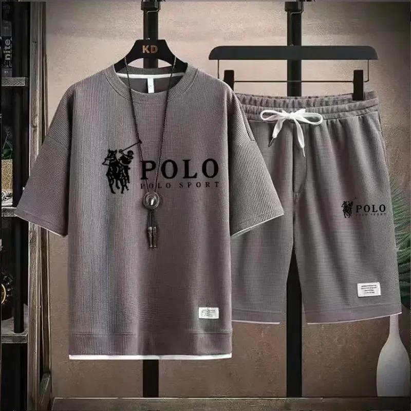 Summer New Men's Large-sized Casual Fashionable Breathable Quick-drying Fitness Sports Short-sleeved T-shirt + Sports Shorts Set