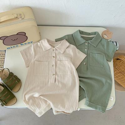 Korean Style Baby Jumpsuit: Summer Short-Sleeved, Button-Front, Unisex Newborn Crawling Outfit