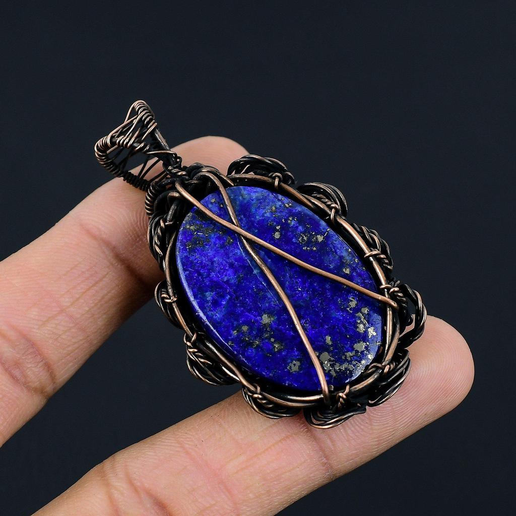 Lapis Lazuli Pendant Handmade Gemstone Jewelry, 999 Copper Wire Wrapped Pendant ,Unique Design Jewelry Pendant