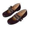 Schafslederversion~ Stilvolle und einfache Niet-Doppelreiher-Flachmund-Einzel-Schuhe Damen-Retro-Leder-Rundkopf-Flache Mary Jane Schuhe