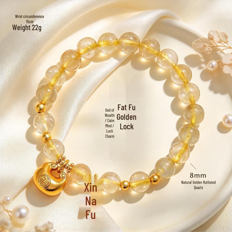 Golden Rutilated Quartz Retro Citrine Bracelet - Women's Xiaohongshu Inspired