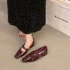 Coarse Heel Leopard Print Mary Jane Single Shoes Women's Shoes 2025 New Spring and Autumn French Square Head Versatile Red Evening Shoes