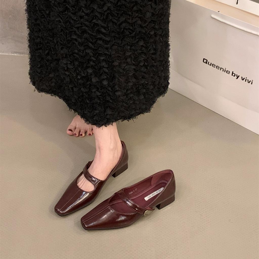 Coarse Heel Leopard Print Mary Jane Single Shoes Women's Shoes 2025 New Spring and Autumn French Square Head Versatile Red Evening Shoes