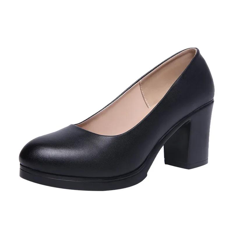 6cm Small Size 32-43 Shallow Formal Dress Shoes Women Pumps 2025 Black Med Block Heels Shoes Platform for Office Court Work Mom