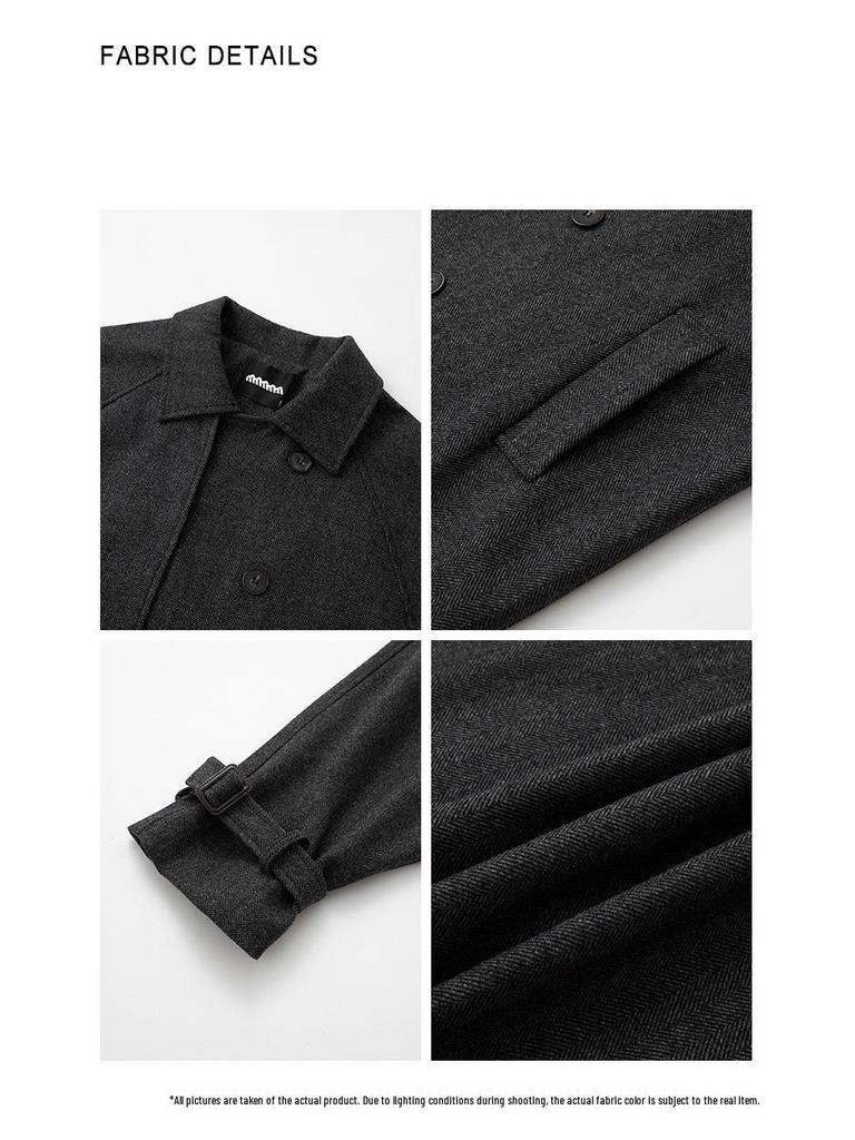 BJ Men's Medium-Long Woolen Coat - Loose Lapel Korean Style Warm Commuting Trench