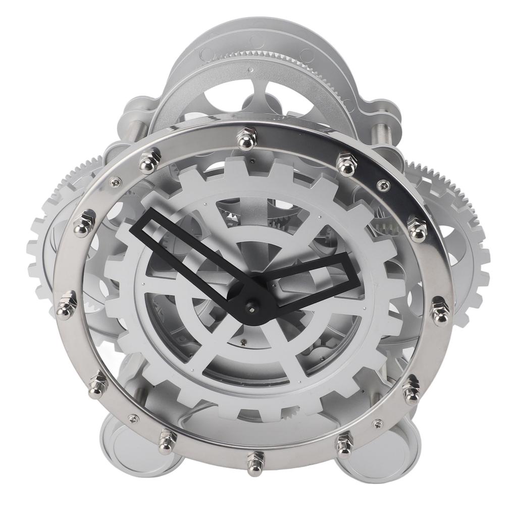 Tischuhr mit Zahnrädern Europäische Mechanische Zahnraduhr Kreativität 2 Füße Metall Rotierende Zahnraduhr Schreibtischuhr für Wohnzimmer