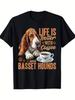 Creative Tops Basset Hound T-Shirts  Life Is More Enjoyable with Coffee And Casual Wear. This Playful Print Tee Offers a Comfortable Fit, Perfect for