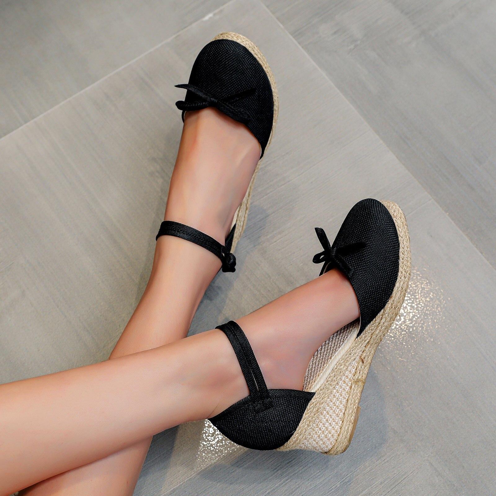 

Женская обувь на высоком каблуке, женские Sandalias Zapatos Mujer, женская повседневная обувь, дышащие слипоны, уличные сандалии на танкетке для отдыха 34 чёрный