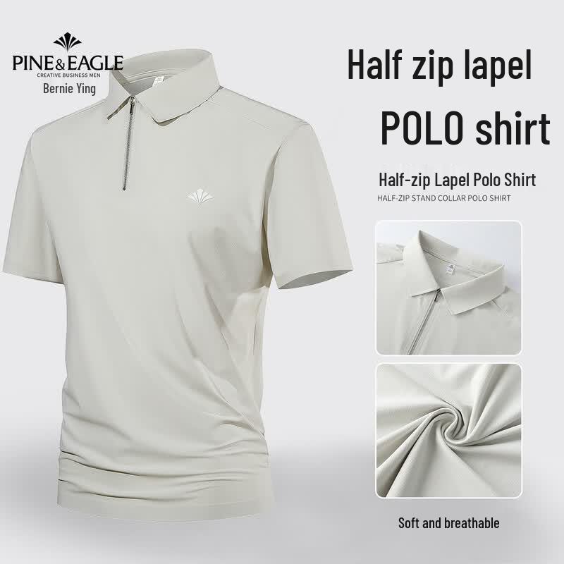 Berneyingge Men s Ice Silk Half-Zip Polo Shirt M