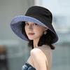 Koreansk Stripet Dobbeltsidig Bøttehatt For Kvinner Bred Skygge Anti-UV Solbeskyttelse Panama Hatt Utendørs Strand Reise Fiskehatter