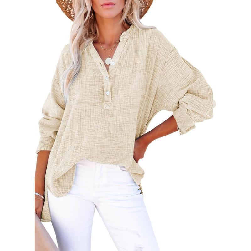 Women's Solid Color Single Breasted Long Sleeved Shirt Top