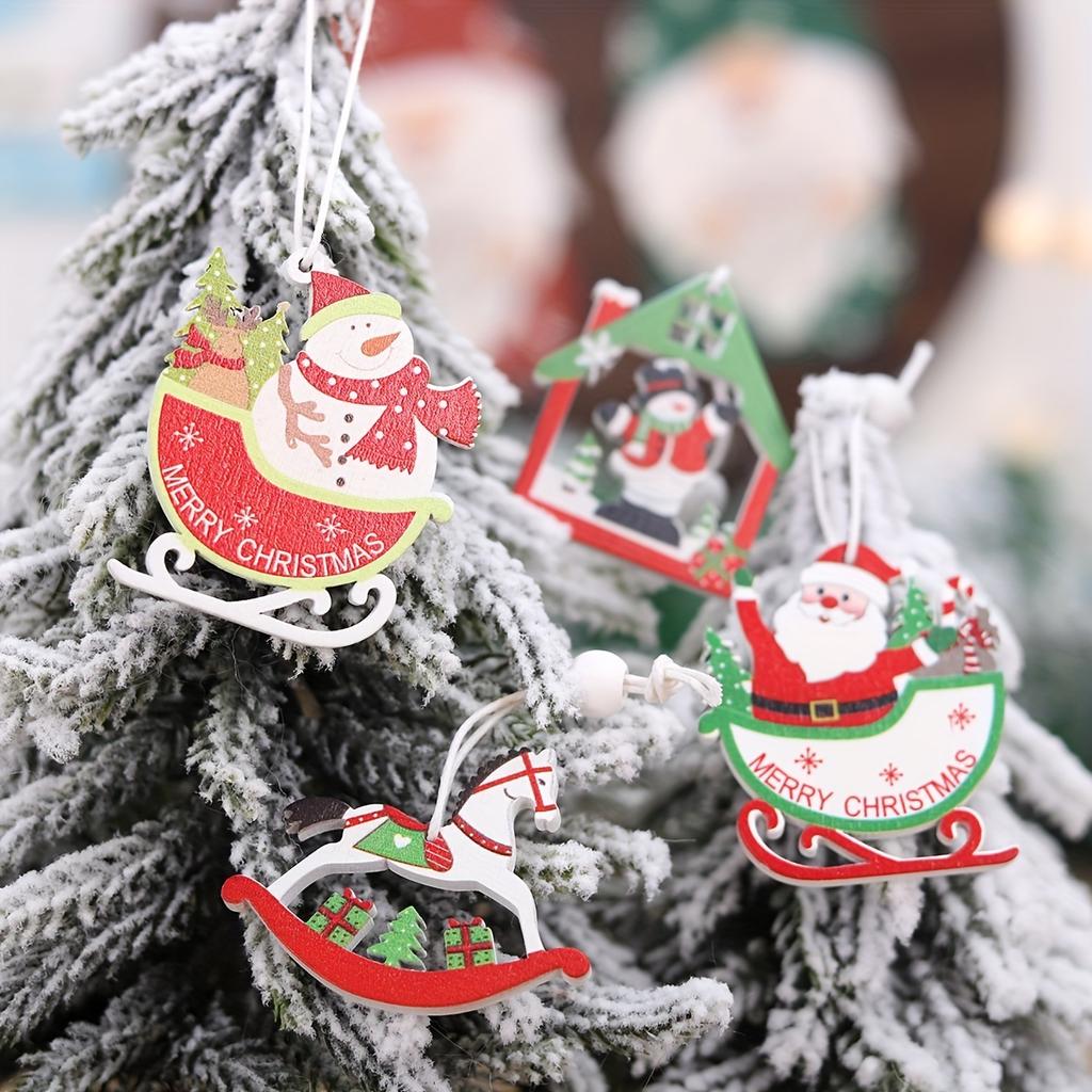 Set Wooden Christmas Snowman Soldier Wooden Crafts Creative Christmas Tree Pendant Laser Cutting Wooden Box Packaging