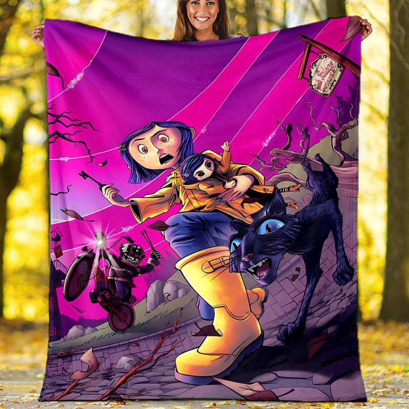 1pc Coraline6 Theme Blanket - Digital Print, Polyester, Cozy for All Seasons, Perfect for Outdoor, and Travel
