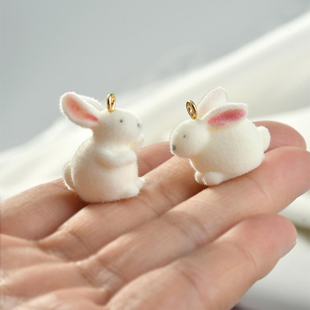 Pack of 5 Cute Rabbit Jewelry Charm Flocking Cartoon Rabbit Pendant Adorable Jewelry Findings for Earrings Keychains
