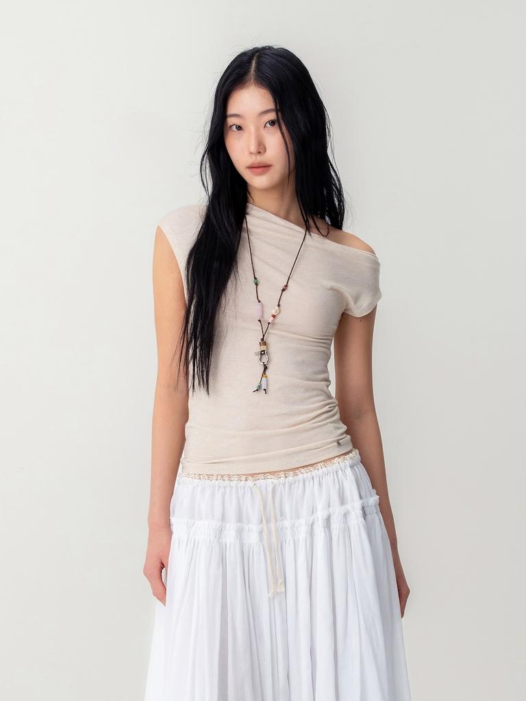 GLOWNY Tilt Drape Top (Beige)