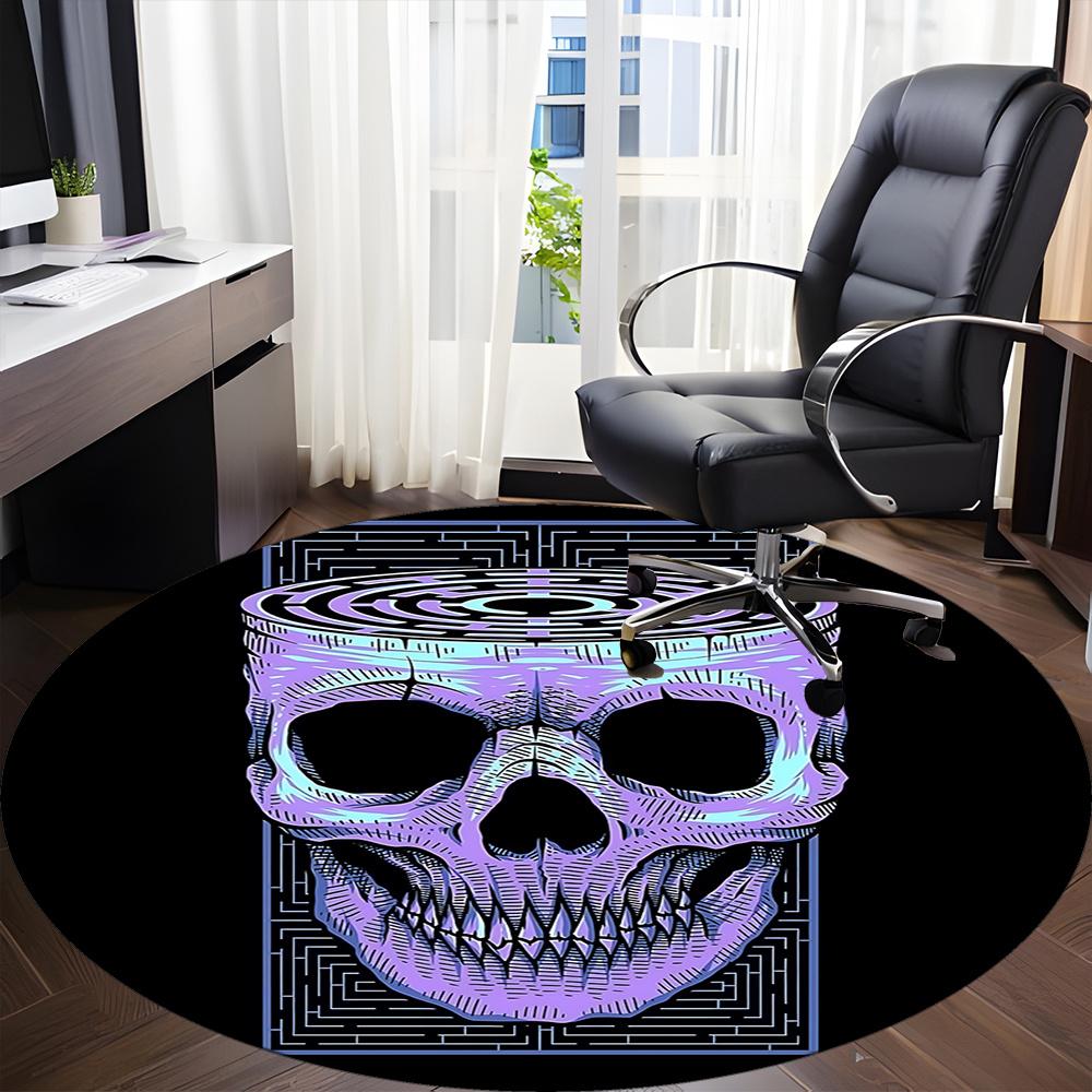 1pc Skull Maze Office Round Area Rug, Indoor Mat Suitable ForOffice, Under Office Chairs Bedroom Living Room Home Decor, Room Deco q116