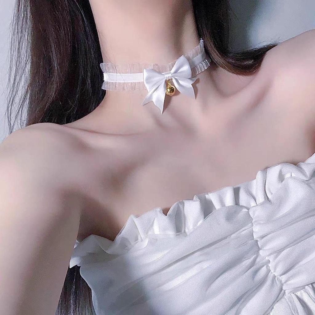 Lace Jingle Bell Choker Necklace: Catgirl Maid Christmas Accessory for Women