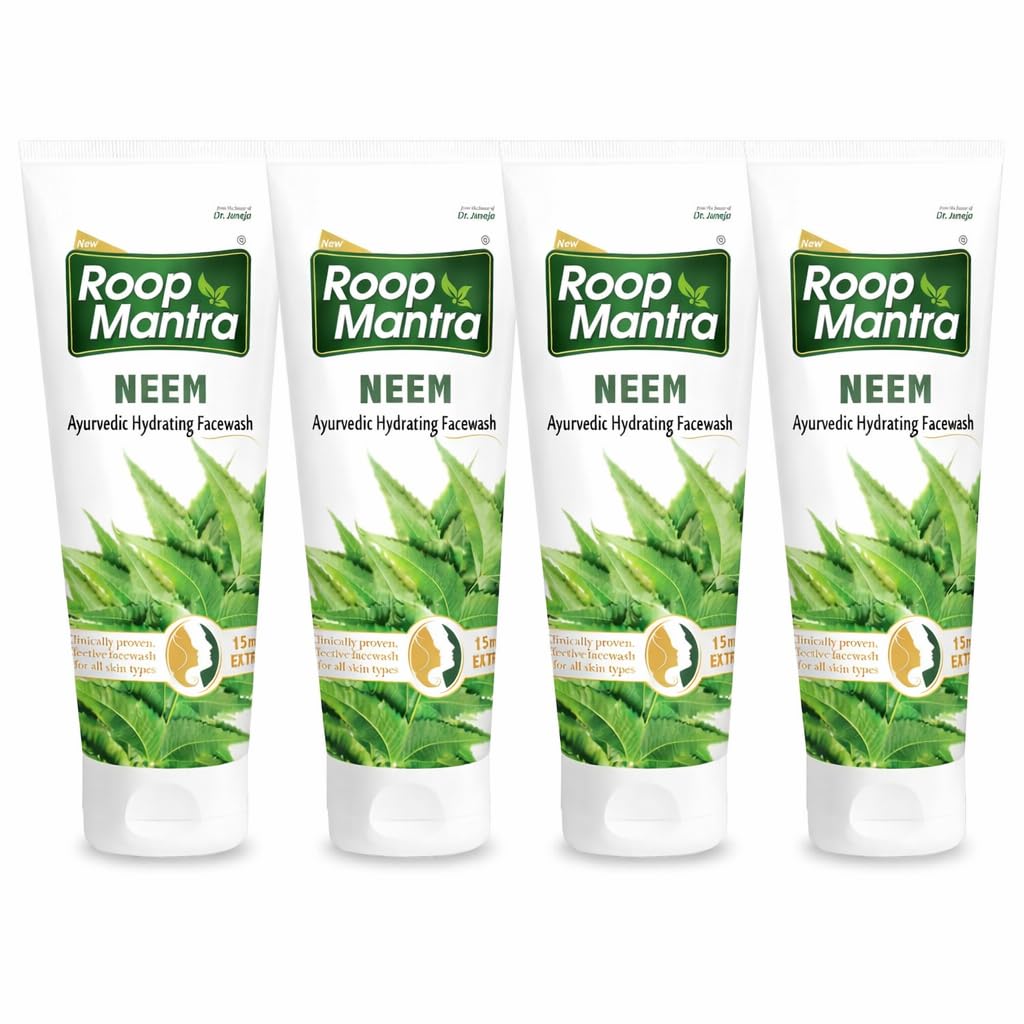 Roop Mantra Neem Face Wash 115ml, Pack of 4, Purifying Neem Facewash for Acne & Pimples, Anti Bacterial Face Wash