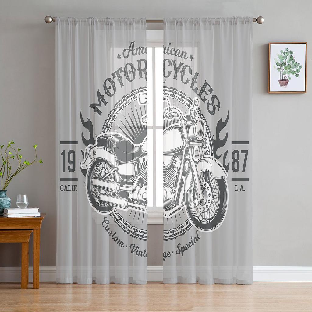 Car Service Mechanic Maintenance And Automobile Repair Rusty Metal Plates Tulle Sheer Curtains Living Room Voile Organza Curtain