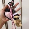 Ciondolo a forma di orso con elmetto carino, fai da te, portachiavi per auto, decorazione con corda intrecciata, appeso, portachiavi per cellulare, borsa, accessori
