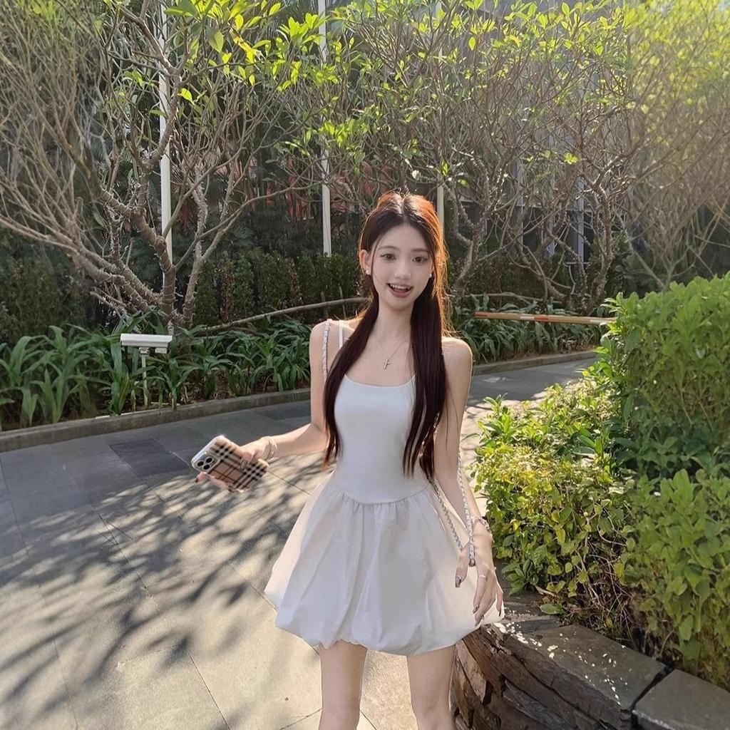 French White Suspender Dress Women's Summer Ballet Style Slim Bud Skirt Sweet Waist Tutu Skirt