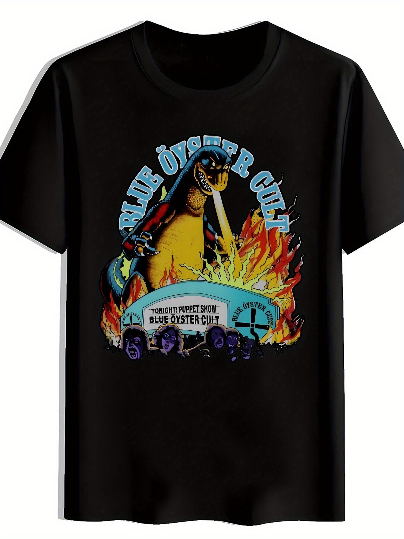 Black Blue Oyster Cult Graphic T-shirt - Retro Rock Band Design with Dragon & Bus XXXL