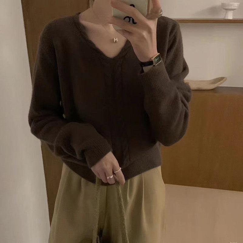 Women's V-neck Pullover Sweater Autumn and Winter New Loose Knit Sweater for Women