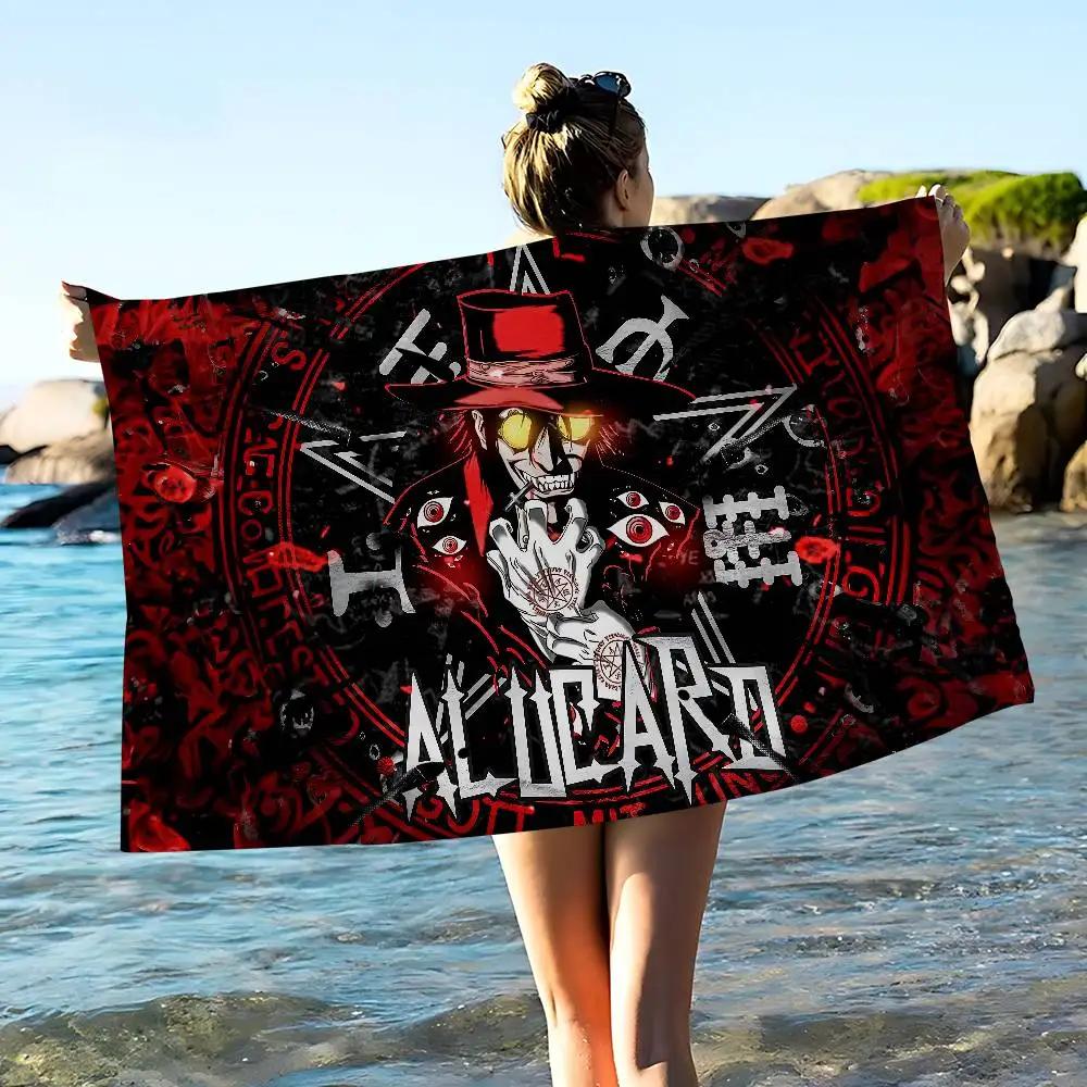 Anime H-Hellsing Mikrofaser Bedrucktes Strandtuch Bergsteigen Yoga Strand Schwimmen Laufen Saugfähiges Weiches Handtuch