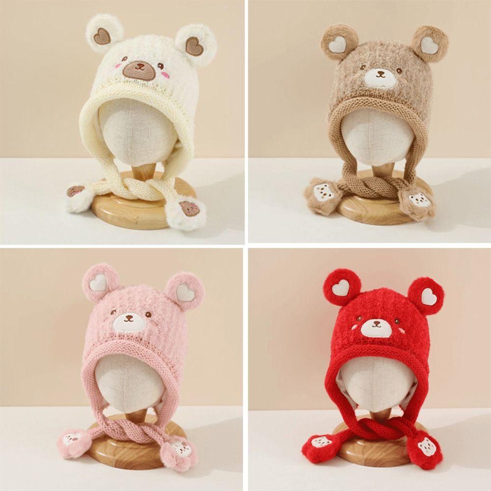 

Cartoon Bear Ear Kids Knitted Hat Plush Baby Beanie Cap Lovely Crochet Hats рожевий