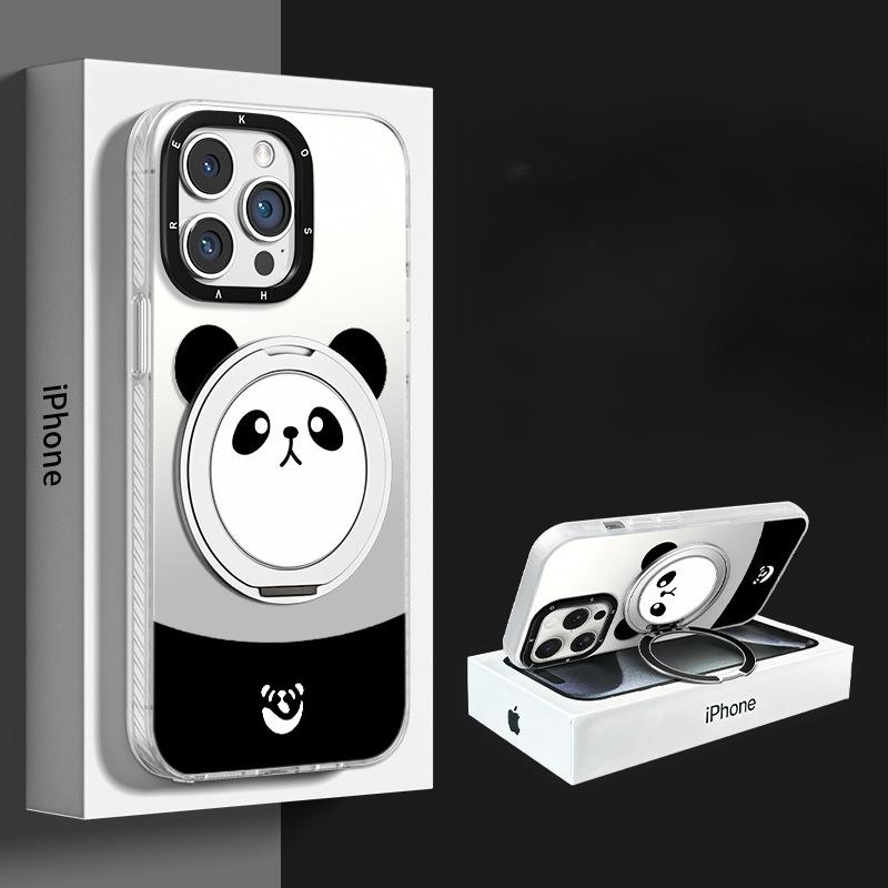 Cute Panda Suitable for Apple 16promax Mobile Phone Case 13 Couple Huawei 15 Magnetic Fulcrum Stand 14 Xiaomi