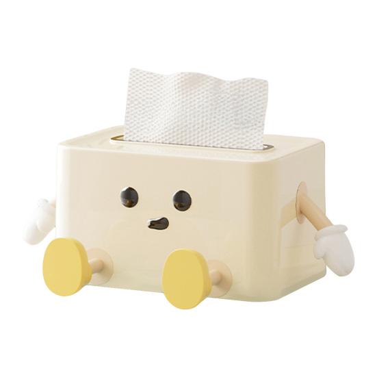 Smile Face Tissue Box Cute Tissue Holder with Spring Mechanism Rectangular Tissue Case Tissue Box Cover Napkin Dispenser for Bedroom Bathroom Car
