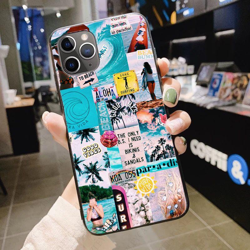Soft Phone Cover For Iphone 12pro 13pro 11pro Max 5s 6s 7 8plus X Xr Xsmax 12 13mini Se 2020 Case Summer Beach Surfboard Surfing