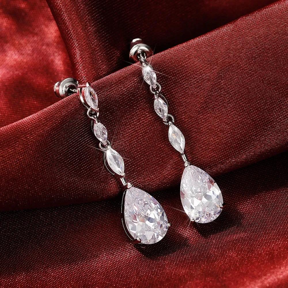 

2026 Temperament Bridal Hanging Earrings for Wedding Copper Color Luxury CZ Dangle Fashion Women s Ear Zircon 2026