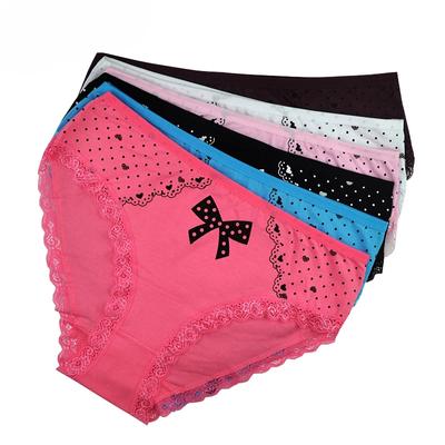 Lenjerie de corp pentru femei Chiloți din bumbac cu talie mijlocie drăguț din dantelă cu fundă Slip sexy de mărime mare Chiloți de damă pentru femei 6 buc/lot