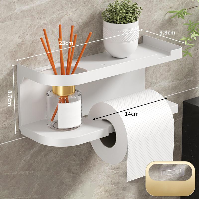 

No-Drill Toilet Paper Holder with Shelf - Wall-Mounted Bathroom Organizer for Tissue, Plants & Toiletries