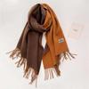 Autumn and winter new solid color cashmere scarf women's high-end sense thickened warm double-sided two-color fringed shawl scarf