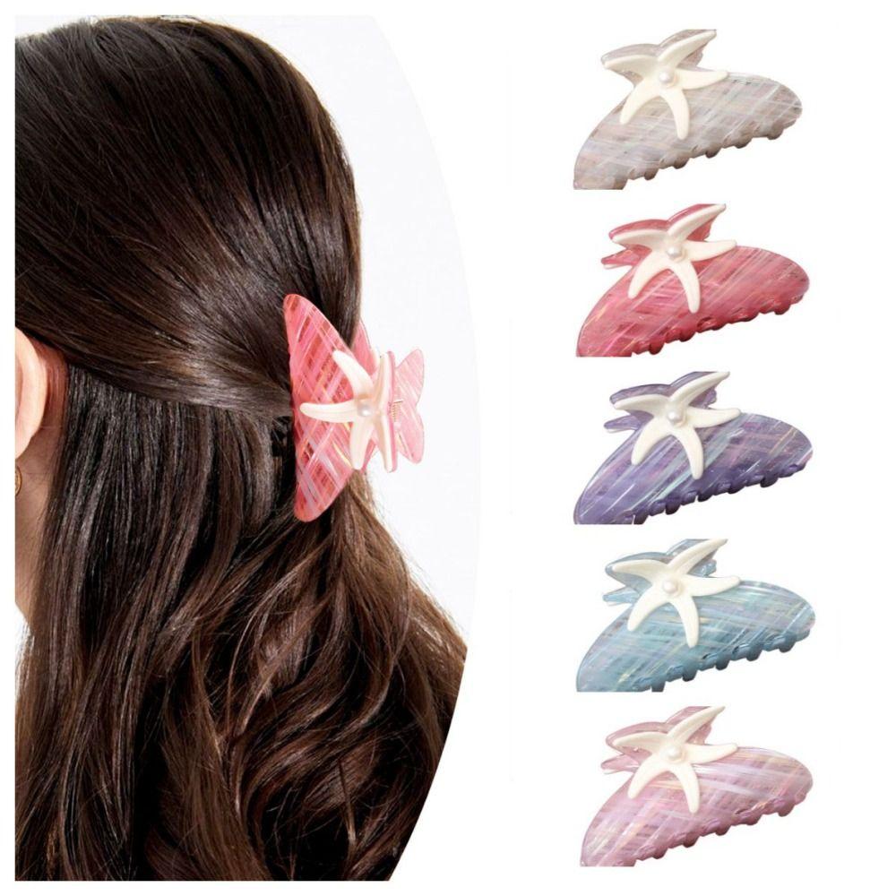 Large Starfish Hair Grab Shark Clip Acrylic Shark Clip Fashion Pearl Hair Claw Girls