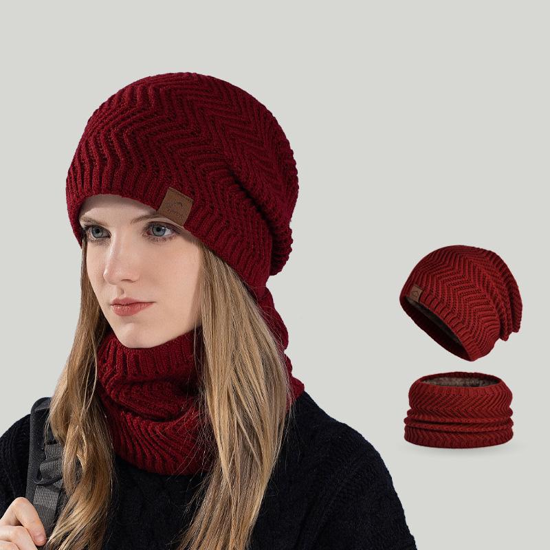 Zimowy Aksamitny Ciepły Zestaw Czapka Szalik Dwuczęściowy Outdoorowy Wiatroodporny Czapka z Dzianiny Wełnianej Kobiety Czapka Chroniąca Uszy