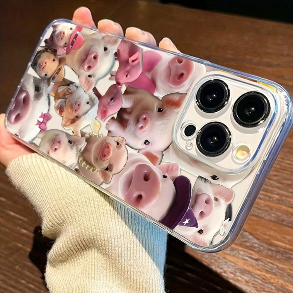 Cute Pig Pattern Phone Case Suitable for iPhone 17 16 15 14 13 12 11 Pro/Max/Plus Transparent Anti Drop Back Cover