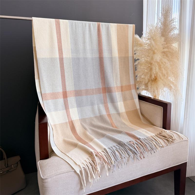 Korean version of literary and artistic plaid, warm in autumn and winter, cold scarf shawl, commuting versatile couple tassel imitation cashmere scarf