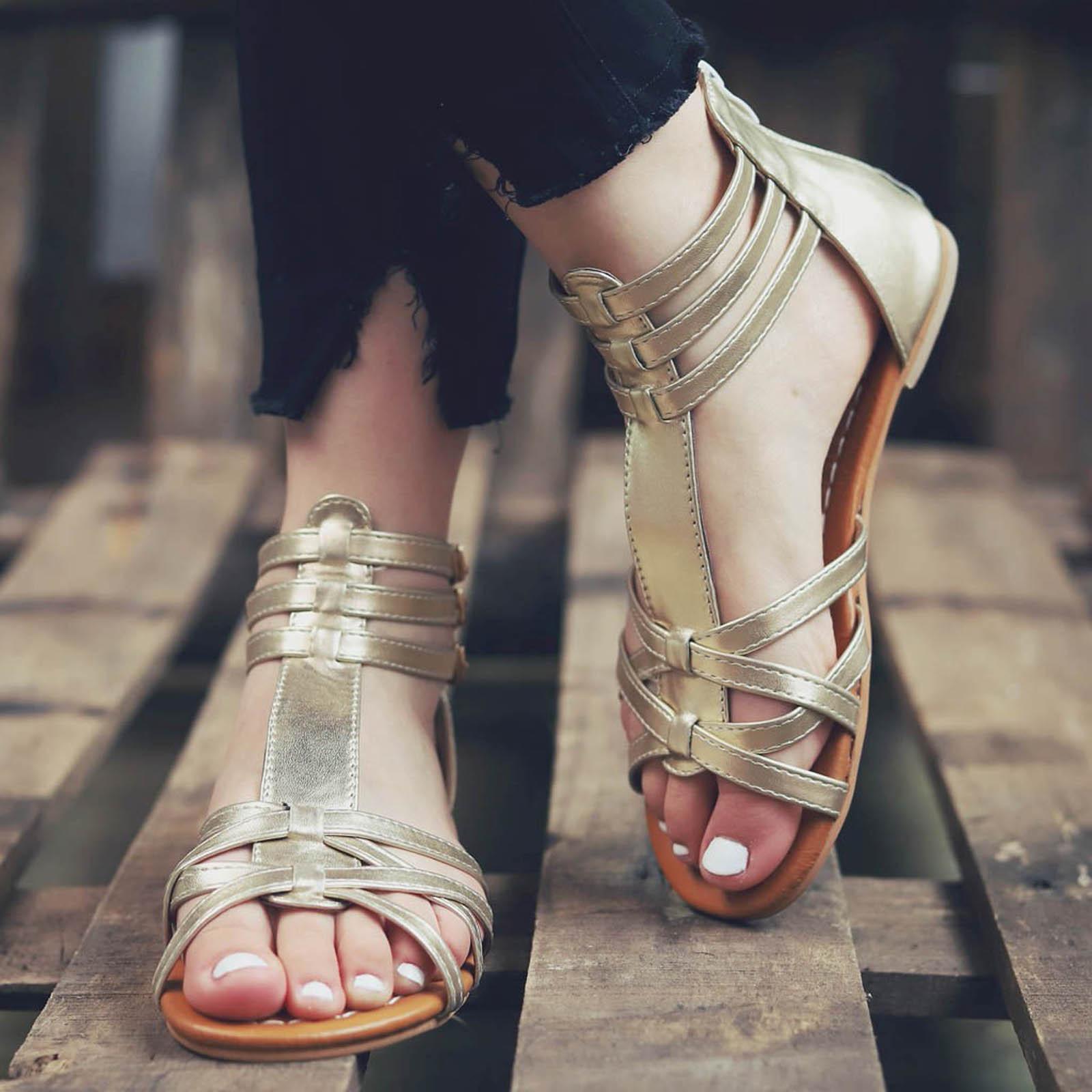 

Модные женские удобные римские сандалии с застежкой на носок и плоской подошвой, с принтом Haps, обувь 42 золотой