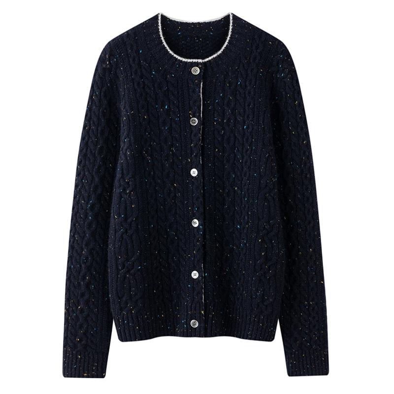 Women's Autumn/Winter Cashmere Knit Cardigan - Versatile Round Neck Elegant Cable Sweater Coat