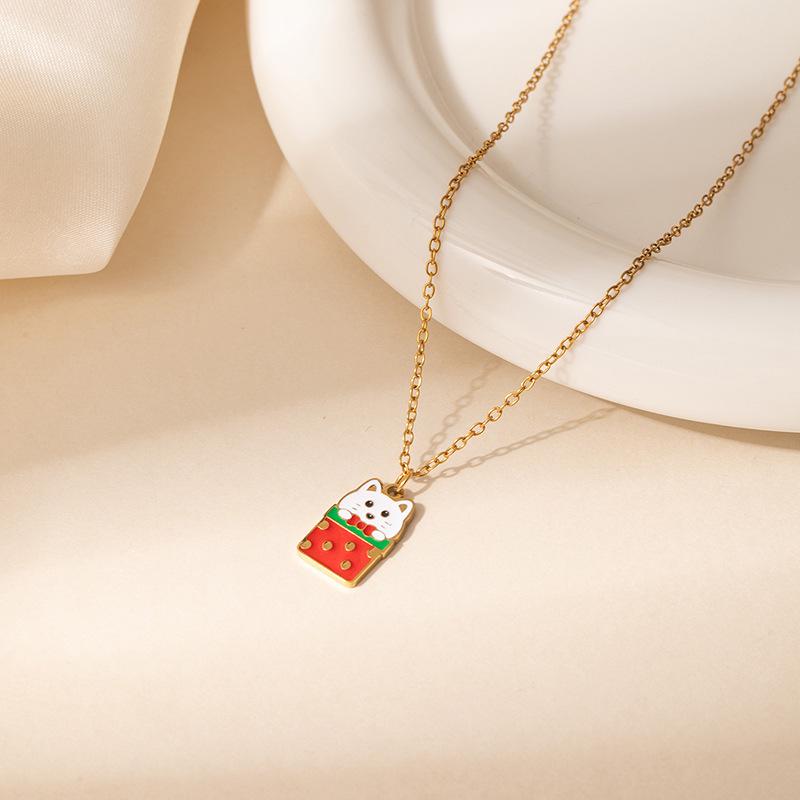 European & American Christmas Polka Dot Bell Reindeer Pendant Necklace for Women - Titanium Steel Clavicle Chain Jewelry Gift.