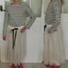 YUBAOBEI Girls Set Spring Teens Children Clothing Striped Full Sleeved T-Shirt + Long Tulle Skirts 2 Pcs Sets