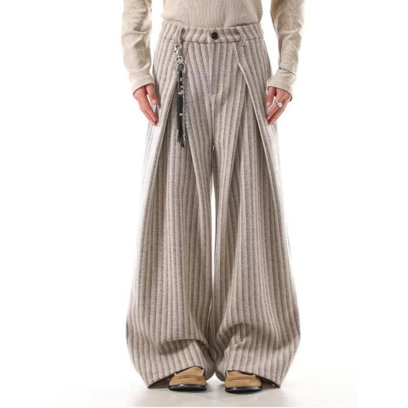 Y2K Fashion Black Striped Pleated Baggy Jeans Pants Men Clothing Wide Leg Casual Cotton Long Trousers