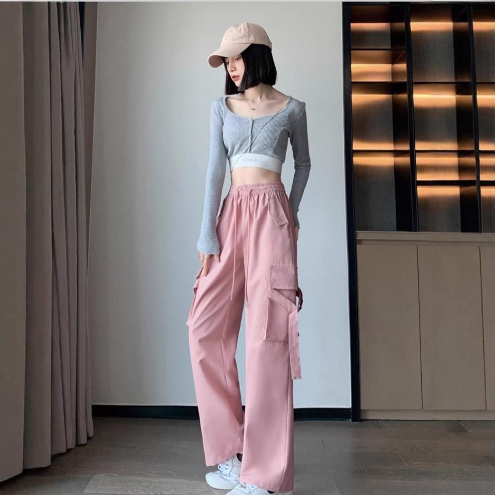 

Women s High-Waist Pink Jumpsuit - Spring/Summer 2025, Slim Fit, Draped Wide/Narrow Leg, Quick-Drying, Casual American Style Extra Large рожевий