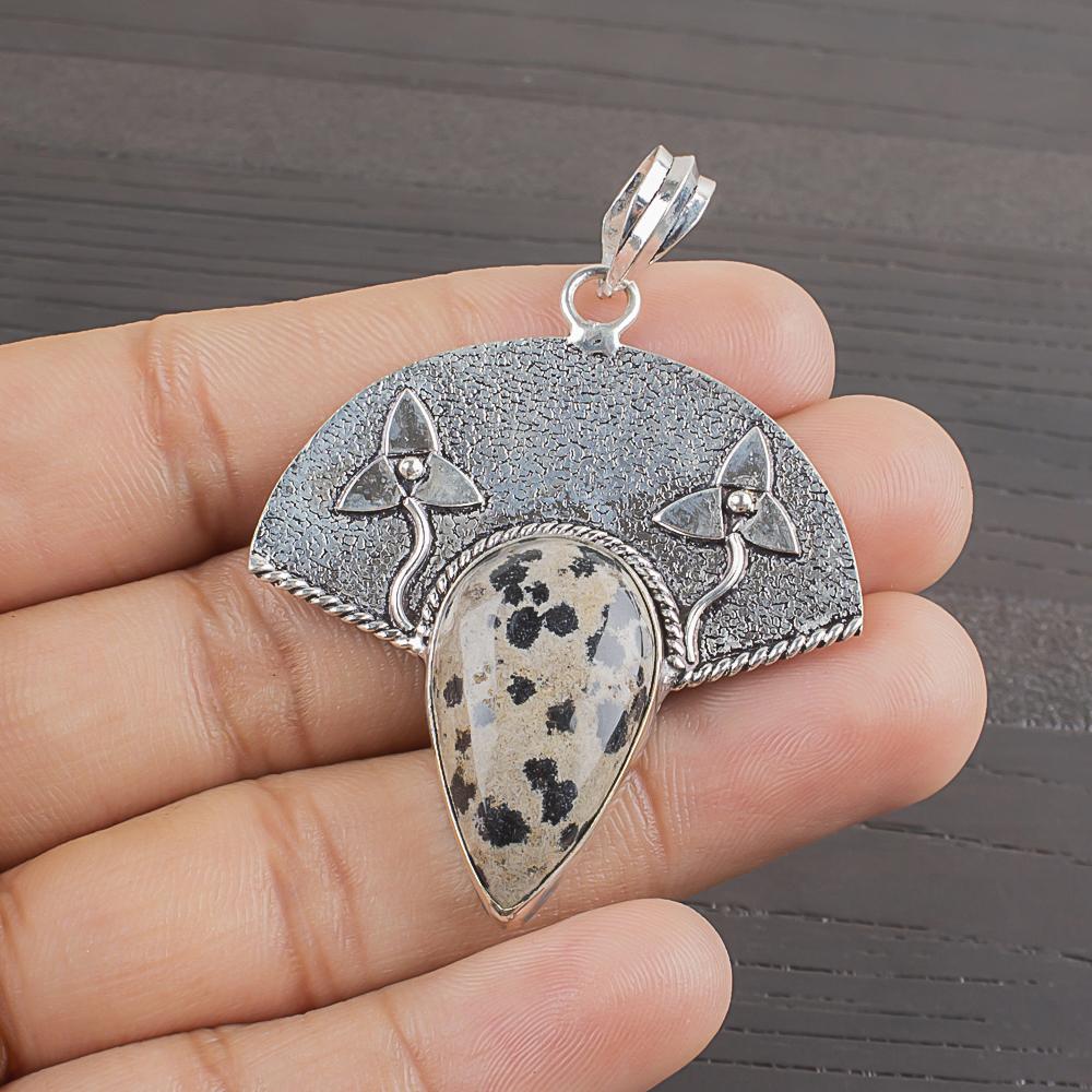Natural Dalmatian Jasper Gemstone 925 Sterling Silver Jewelry  Pendant 1.9  AJP-2005